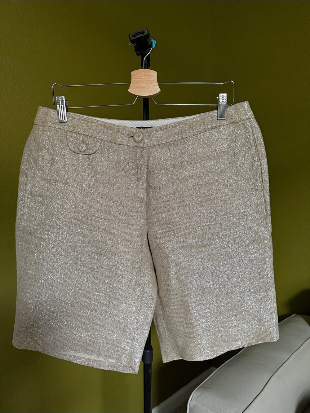 J. Crew Metallic Linen-Blend Beige Dressy Bermuda Shorts size 8